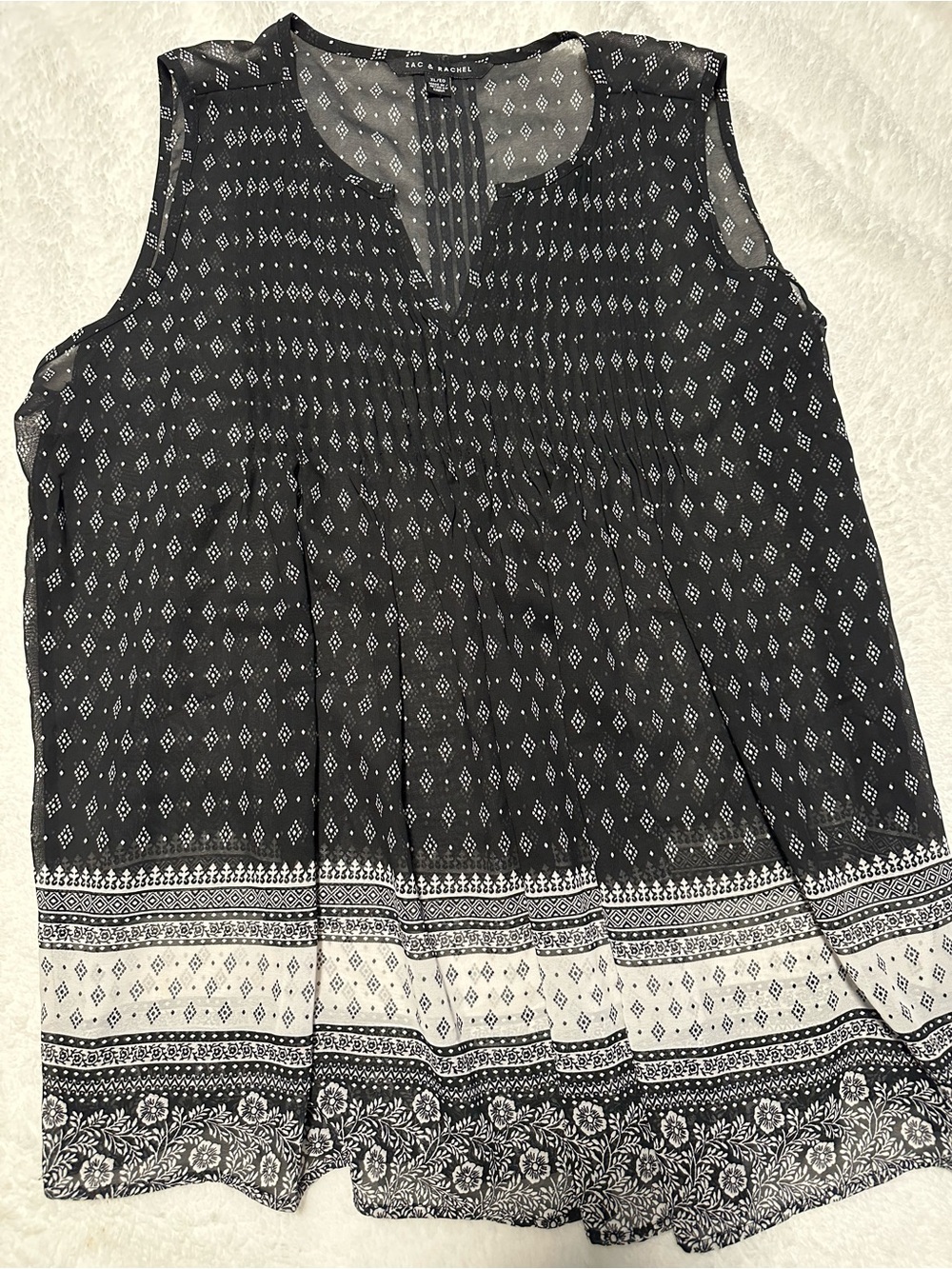 Zac & Rachel Black and White Printed Sleeveless Peasant Tank